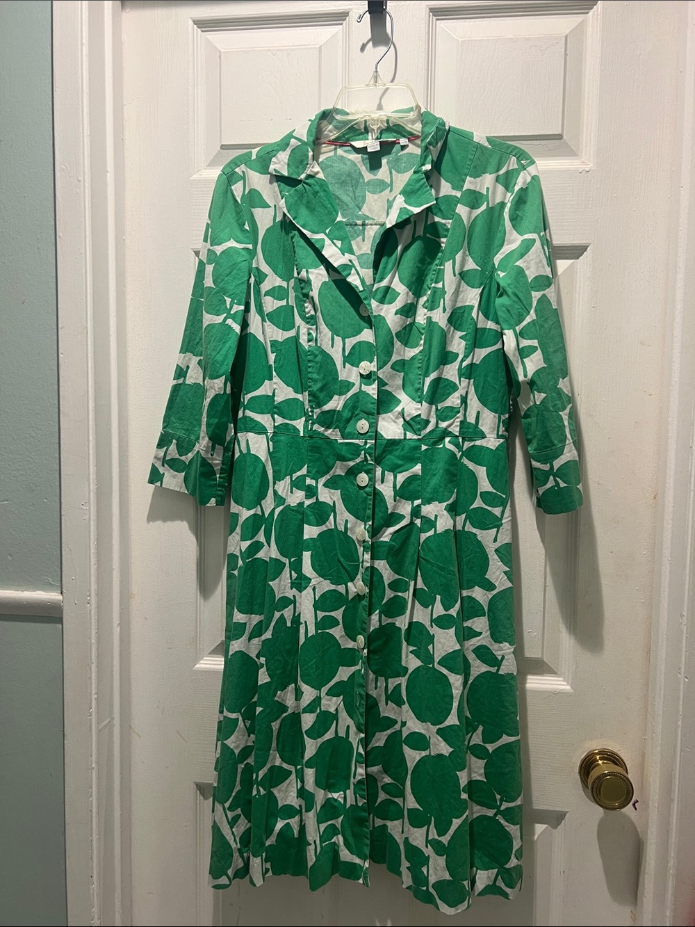 Boden Green Leaf-Print Button-Front Midi Dress